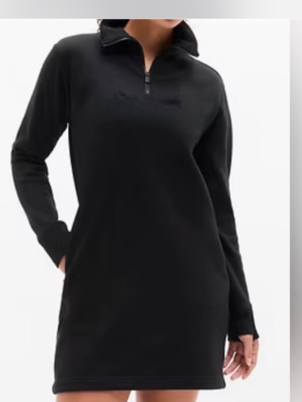 Athleta black 3/4 zip mini sweater dress size small